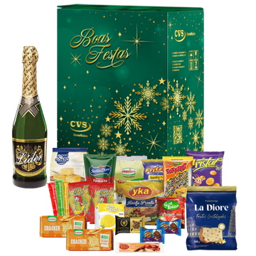 Cesta de Natal Hematita, caixa de papelão decorada kraft. Ela está repleta de produtos alimentícios como panetone, espumante, amendoim, balas, biscoitos, bombons, farofa, macarrão, molho de tomate e outros itens para ceia. Cesta de Natal Hematita, caixa de papelão decorada kraft. Ela está repleta de produtos alimentícios como panetone, espumante, amendoim, balas, biscoitos, bombons, farofa, macarrão, molho de tomate e outros itens para ceia.
