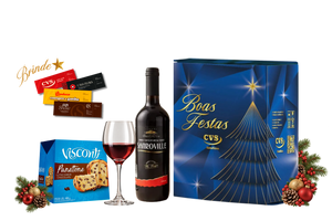Cesta de Natal Kit Quartzo com panetone e vinho