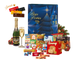 Cesta de Natal Ametista em caixa de papelão kraft decorada com 28 unidades, incluindo panetone com frutas 400g e panetone com gotas de chocolate 400g.