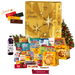Cesta de Natal Turquesa com panetone Bauducco de frutas 400g, panetone Bauducco com gotas de chocolate 400g, lentilha e outros produtos deliciosos.